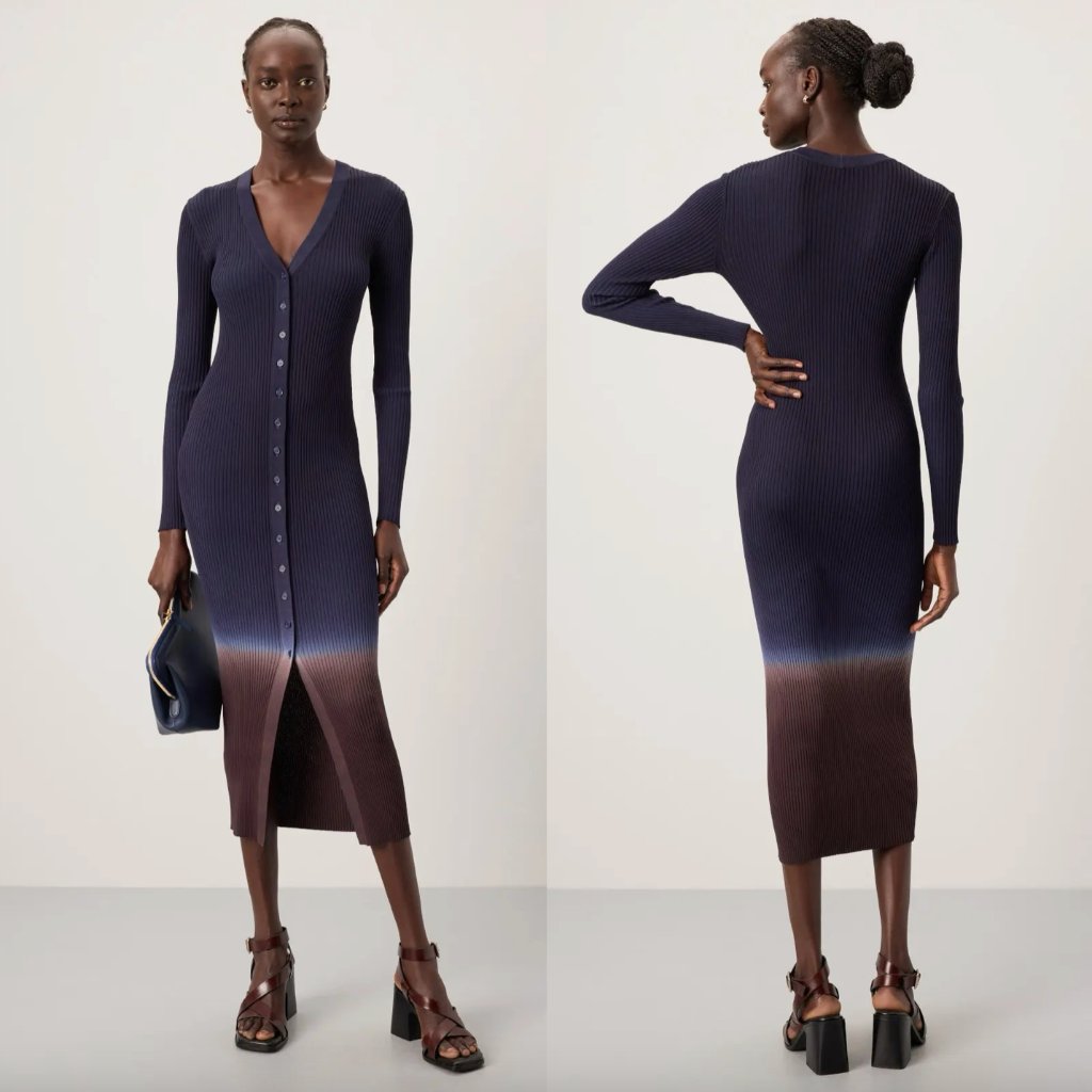 Staud Shoko Sweater Midi Dress In Purple Navy Blue Brown Ombre Long Sleeve Large